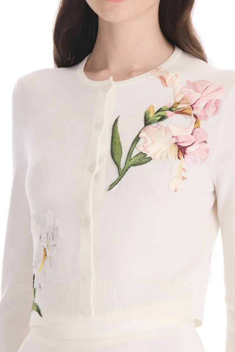 Oscar de la Renta Embroidered Crysanthemum Cardigan | Thumbnail 3 Oscar de la Renta Embroidered Crysanthemum Cardigan | Thumbnail 3