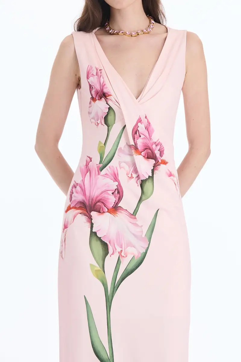 Oscar de la Renta Sleeveless Draped Painted Iris Day Dress | Thumbnail 2 Oscar de la Renta Sleeveless Draped Painted Iris Day Dress | Thumbnail 2