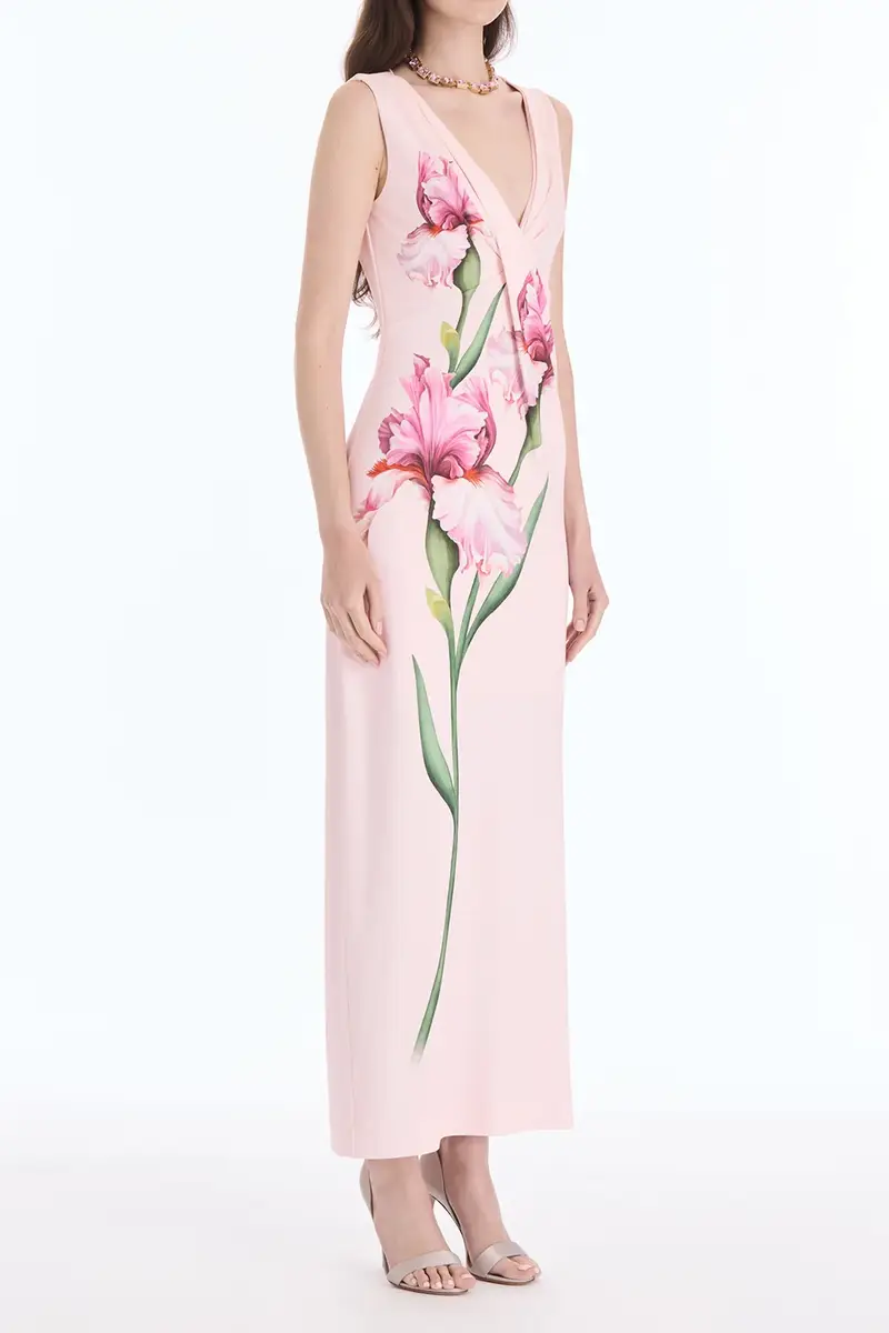 Oscar de la Renta Sleeveless Draped Painted Iris Day Dress | Thumbnail 3 Oscar de la Renta Sleeveless Draped Painted Iris Day Dress | Thumbnail 3