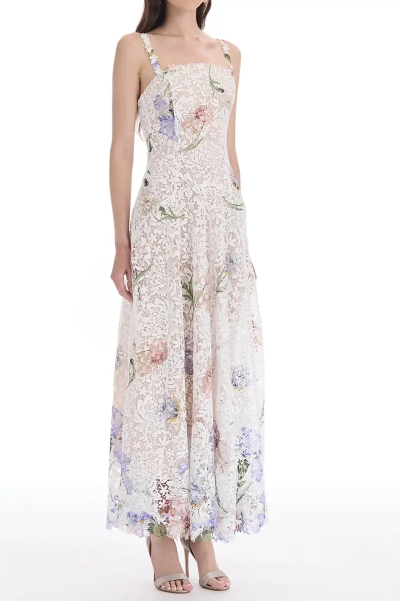 Oscar de la Renta Sleeveless Iris Degradé Printed Lace Day Dress | Thumbnail 3