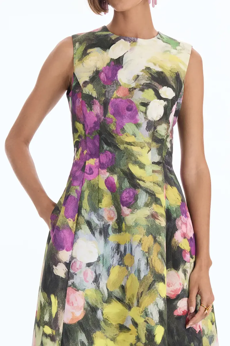 Oscar de la Renta Sleeveless Abstract Garden Cocktail Dress | Thumbnail 2