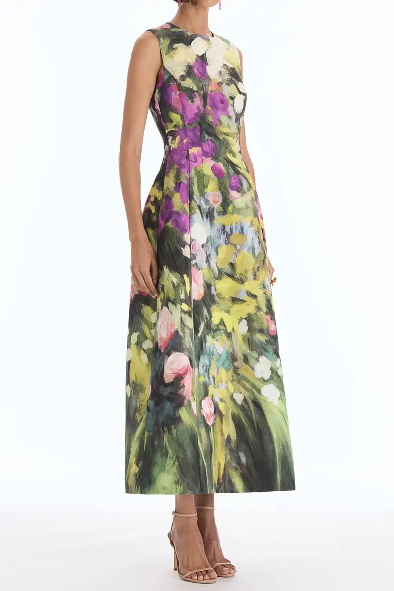 Oscar de la Renta Sleeveless Abstract Garden Cocktail Dress | Thumbnail 3