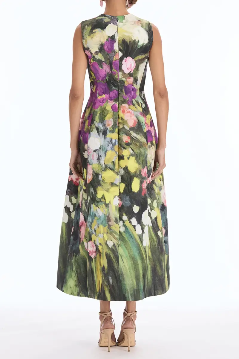 Oscar de la Renta Sleeveless Abstract Garden Cocktail Dress | Thumbnail 4