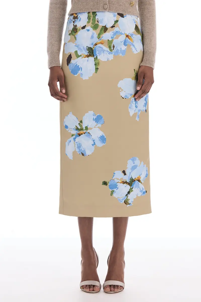 Oscar de la Renta Watercolor Iris Satin Pencil Skirt | Thumbnail 2 Oscar de la Renta Watercolor Iris Satin Pencil Skirt | Thumbnail 2