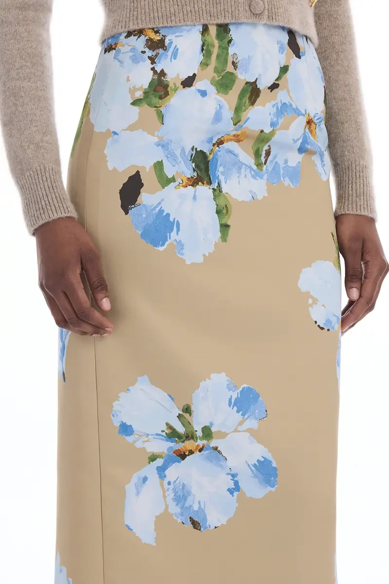 Oscar de la Renta Watercolor Iris Satin Pencil Skirt | Thumbnail 3 Oscar de la Renta Watercolor Iris Satin Pencil Skirt | Thumbnail 3