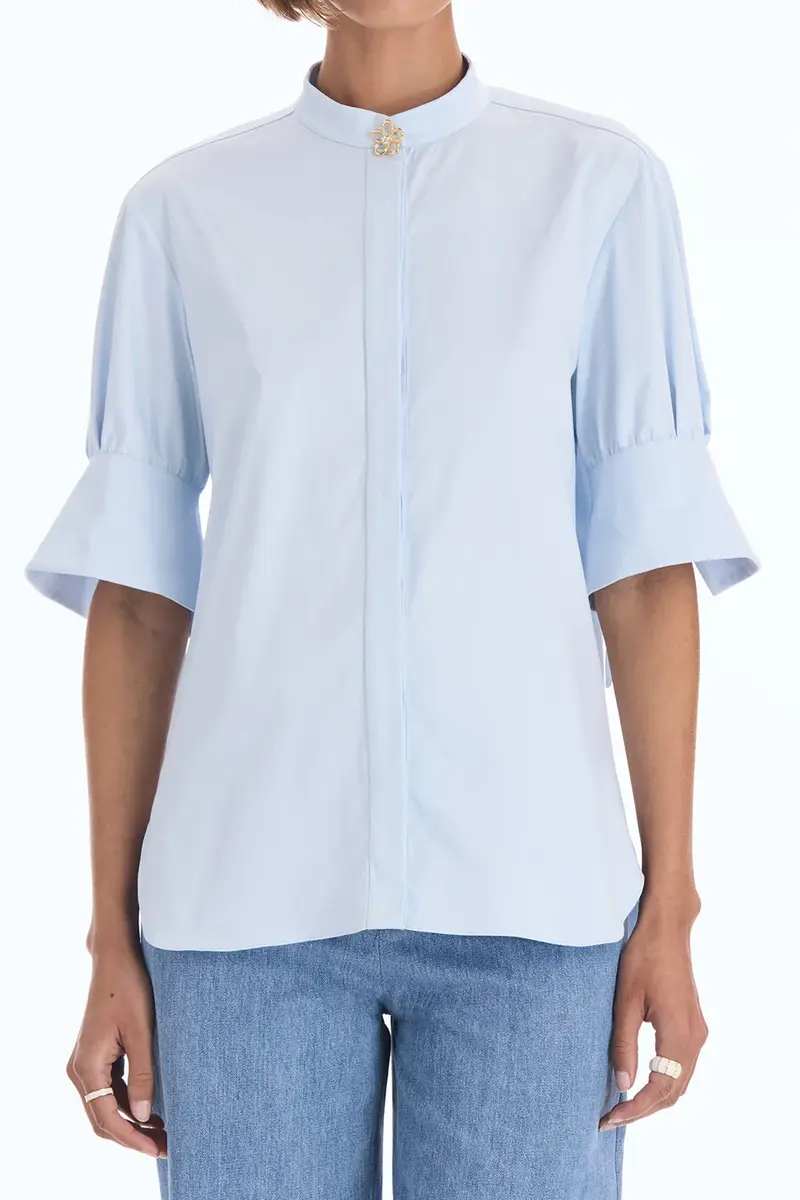 Oscar de la Renta Short Sleeve Poplin Sateen Blouse | Thumbnail 2 Oscar de la Renta Short Sleeve Poplin Sateen Blouse | Thumbnail 2