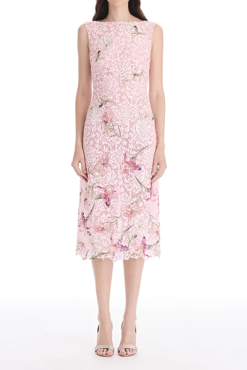 Oscar de la Renta Cape Sleeve Painted Iris Lace Day Dress | Thumbnail 2 Oscar de la Renta Cape Sleeve Painted Iris Lace Day Dress | Thumbnail 2