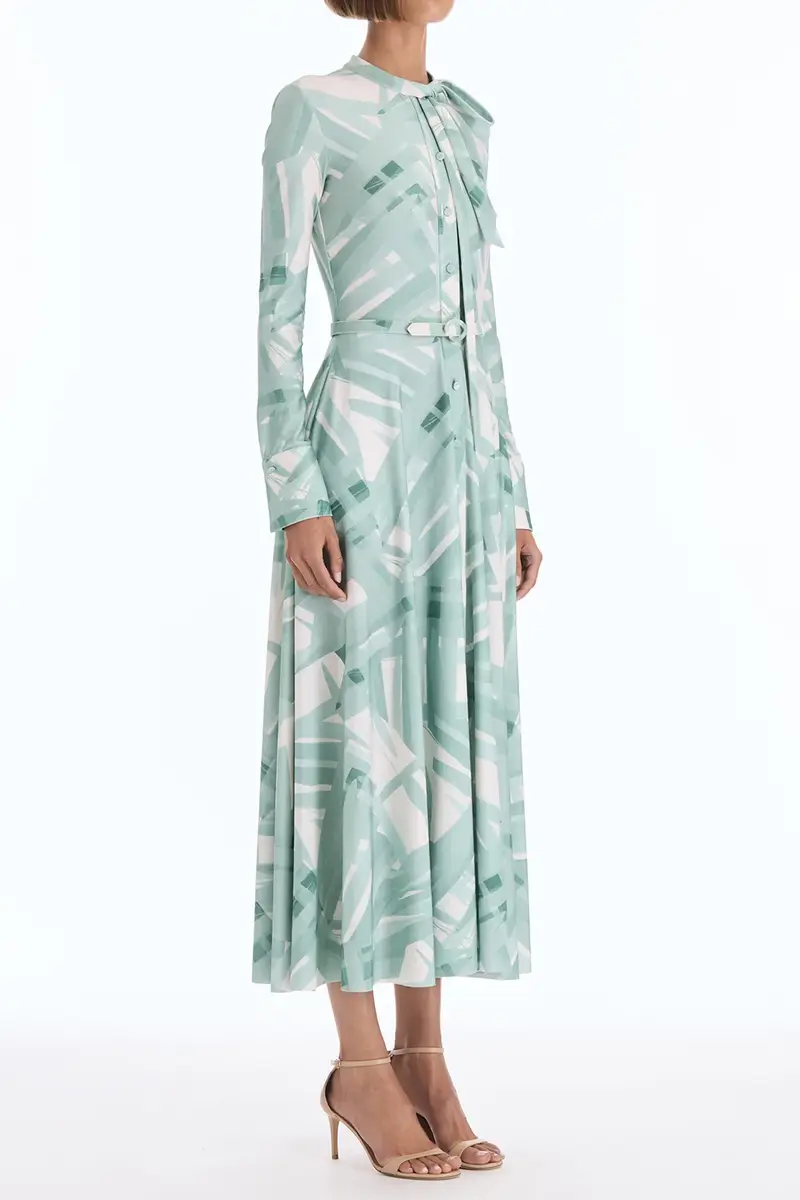 Oscar de la Renta Long Sleeve Striped Plaid Day Dress | Thumbnail 3 Oscar de la Renta Long Sleeve Striped Plaid Day Dress | Thumbnail 3