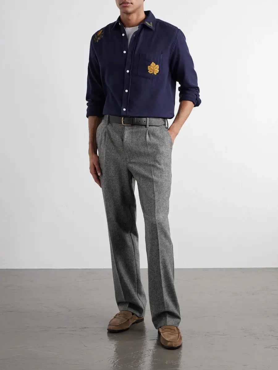Portuguese Flannel Straight-Leg Pleated Wool Herringbone Trousers - Men | Thumbnail 2