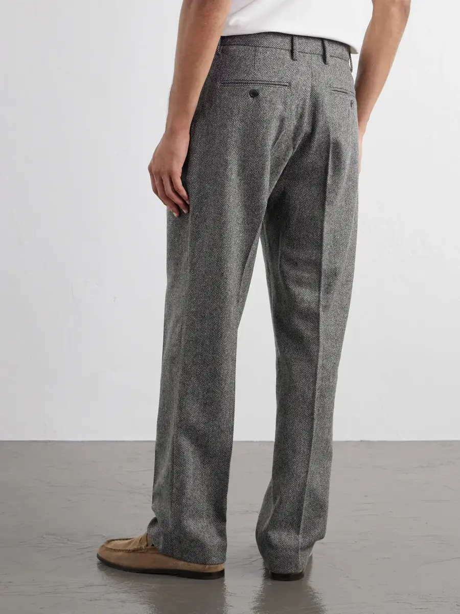 Portuguese Flannel Straight-Leg Pleated Wool Herringbone Trousers - Men | Thumbnail 4