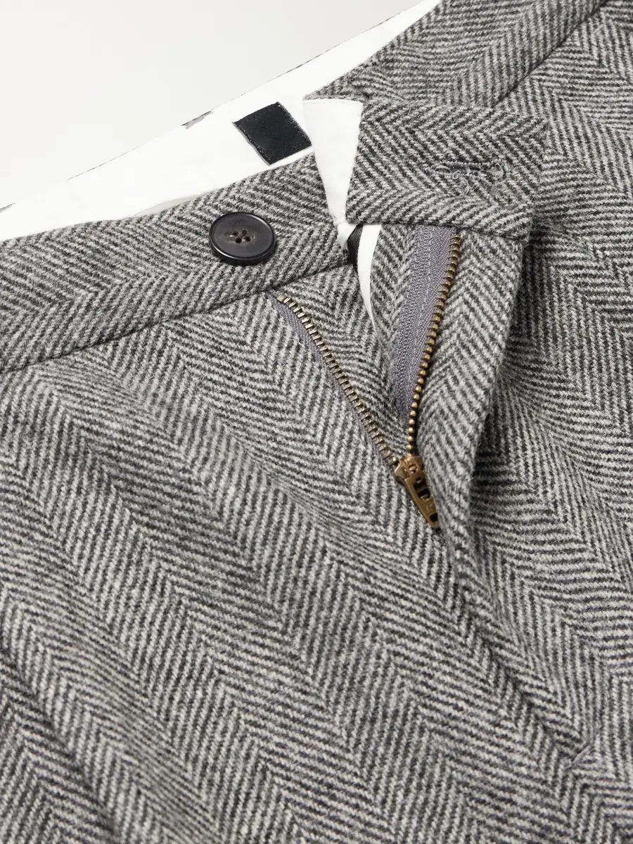Portuguese Flannel Straight-Leg Pleated Wool Herringbone Trousers - Men | Thumbnail 6