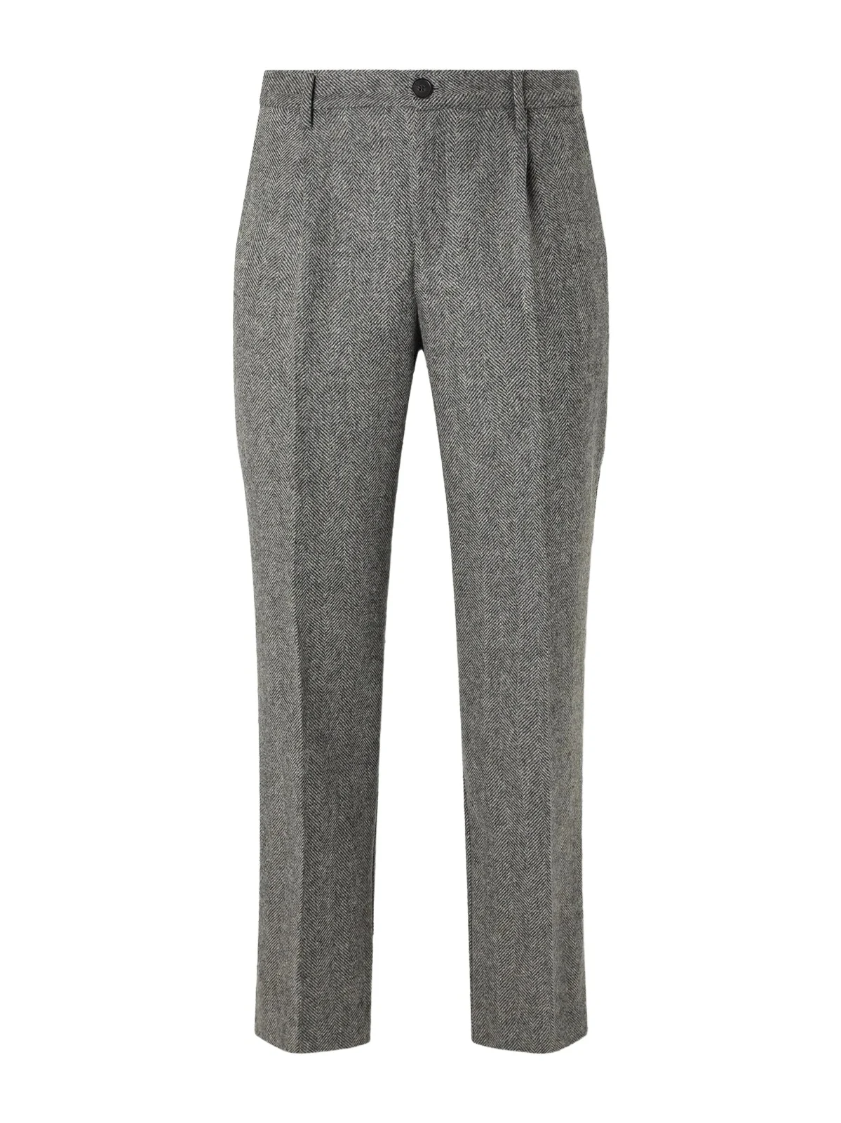 Straight-Leg Pleated Wool Herringbone Trousers - Men