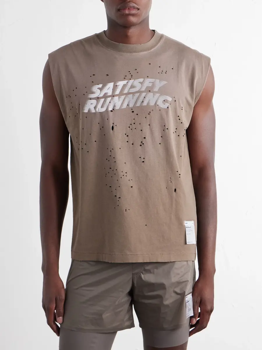 Satisfy Distressed Logo-Print MothTech™ Organic Cotton-Jersey Tank Top - Men | Thumbnail 3