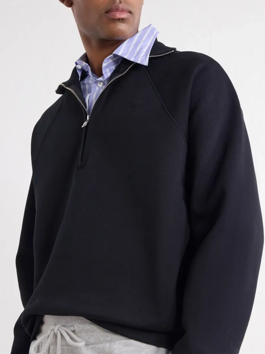 AMI PARIS Logo-Embroidered Cotton-Jersey Half-Zip Sweatshirt - Men | Thumbnail 5 AMI PARIS Logo-Embroidered Cotton-Jersey Half-Zip Sweatshirt - Men | Thumbnail 5