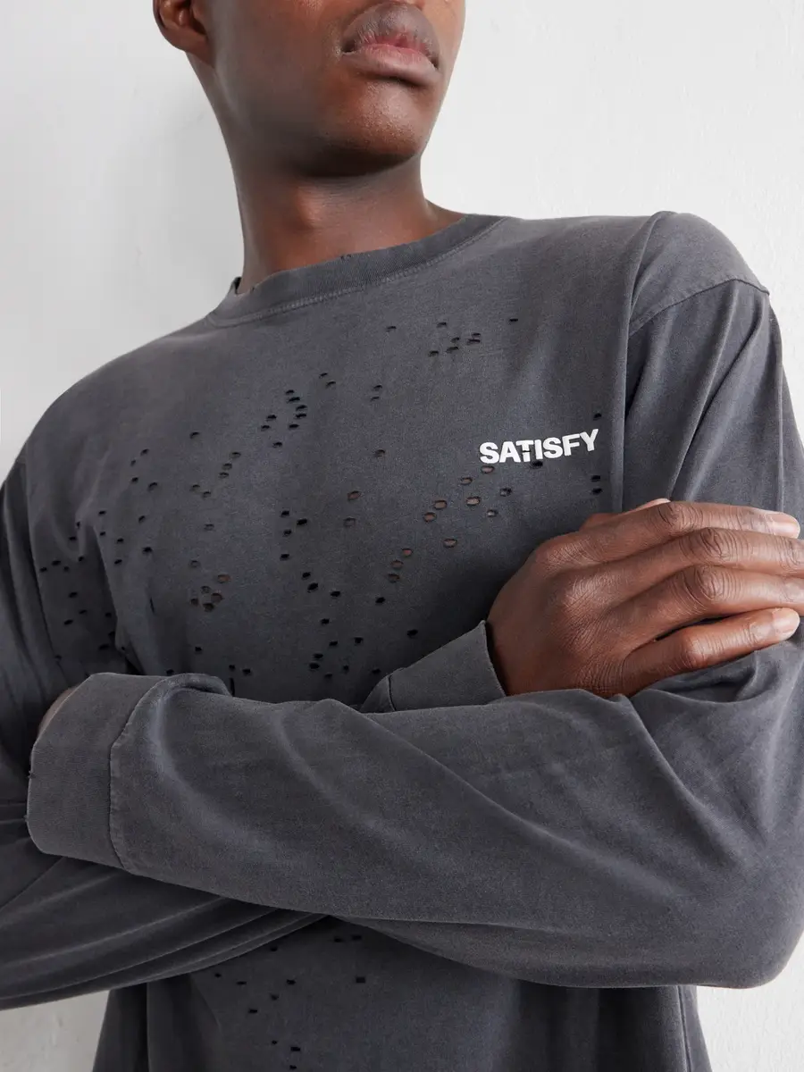 Satisfy Logo-Print Distressed MothTech™ Waffle-Knit Cotton T-Shirt - Men | Thumbnail 5 Satisfy Logo-Print Distressed MothTech™ Waffle-Knit Cotton T-Shirt - Men | Thumbnail 5