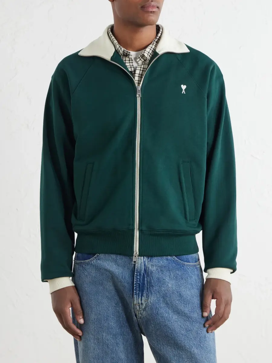 AMI PARIS Logo-Embroidered Cotton-Jersey Zip-Up Sweatshirt - Men | Thumbnail 3