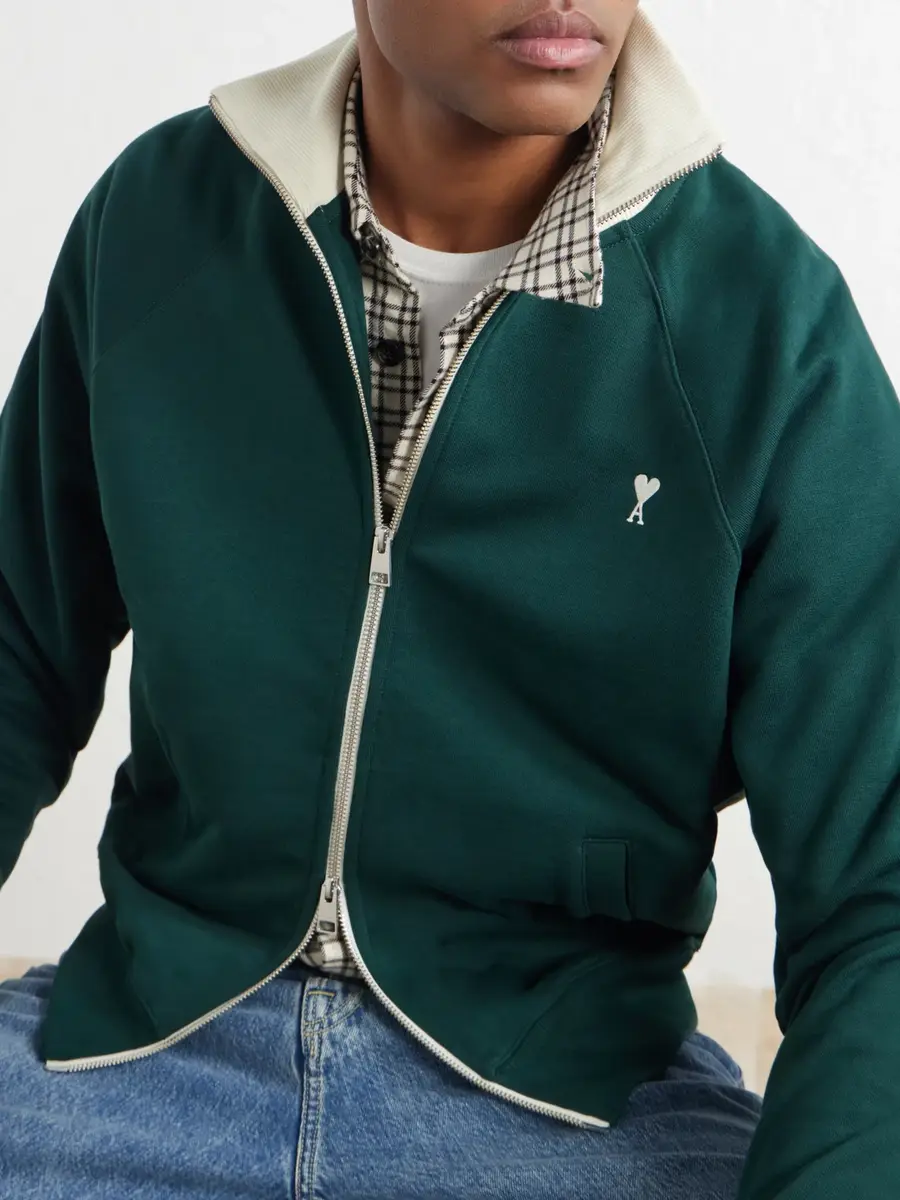 AMI PARIS Logo-Embroidered Cotton-Jersey Zip-Up Sweatshirt - Men | Thumbnail 5