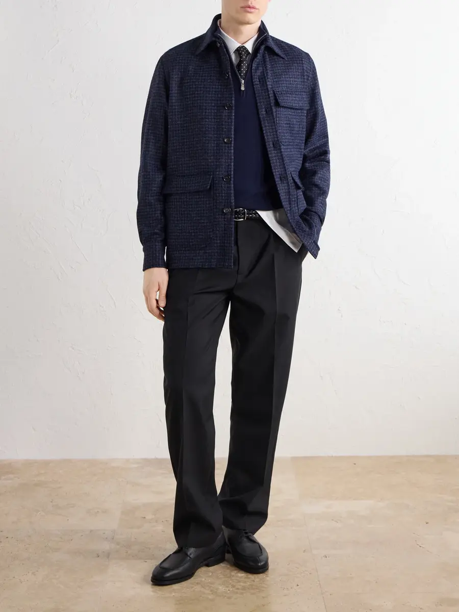 De Petrillo Houndstooth Virgin Wool Overshirt - Men | Thumbnail 2