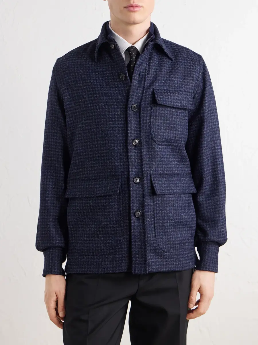 De Petrillo Houndstooth Virgin Wool Overshirt - Men | Thumbnail 3