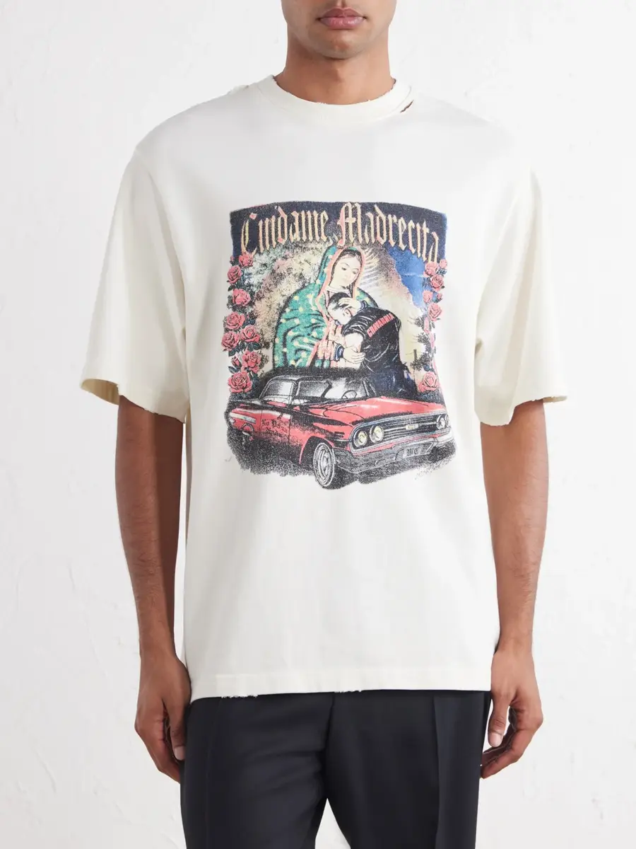 Willy Chavarria Ciudame Madresita Printed Distressed Cotton-Jersey T-Shirt - Men | Thumbnail 3