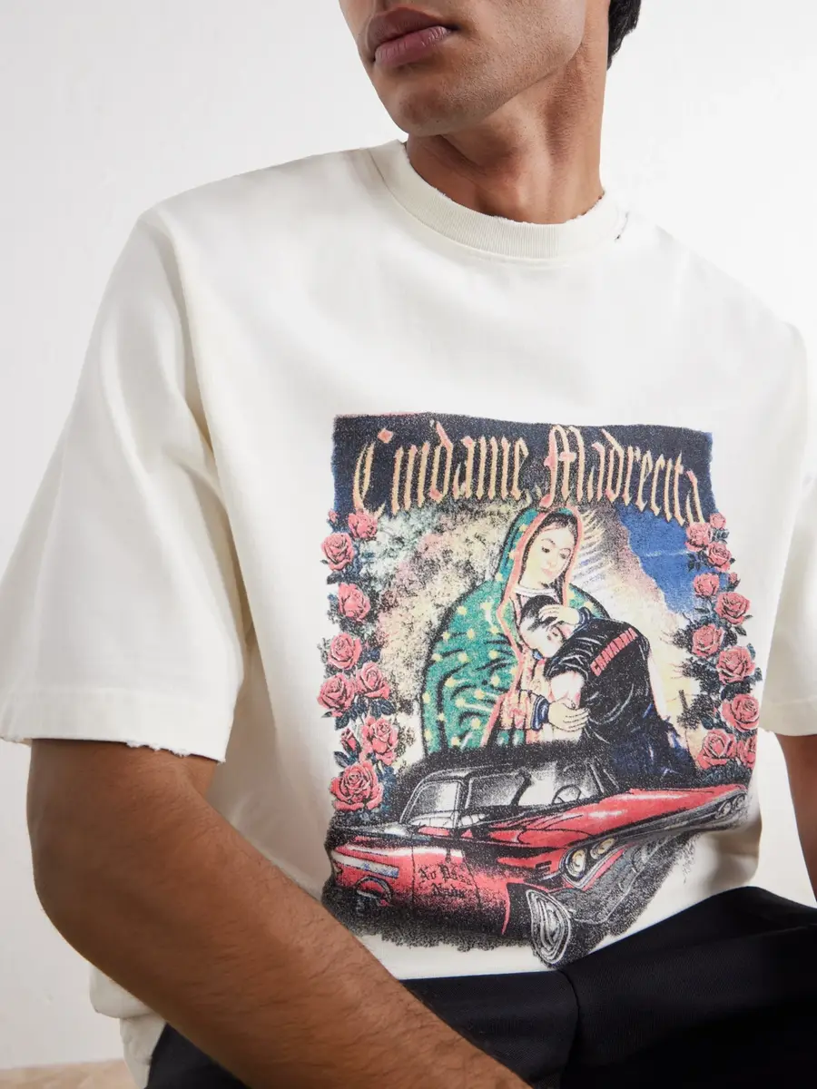 Willy Chavarria Ciudame Madresita Printed Distressed Cotton-Jersey T-Shirt - Men | Thumbnail 5