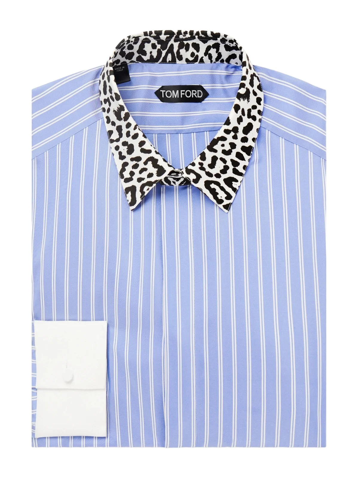 Tom Ford Leopard-Print Classic-Collar Striped Silk-Satin Shirt - Men
