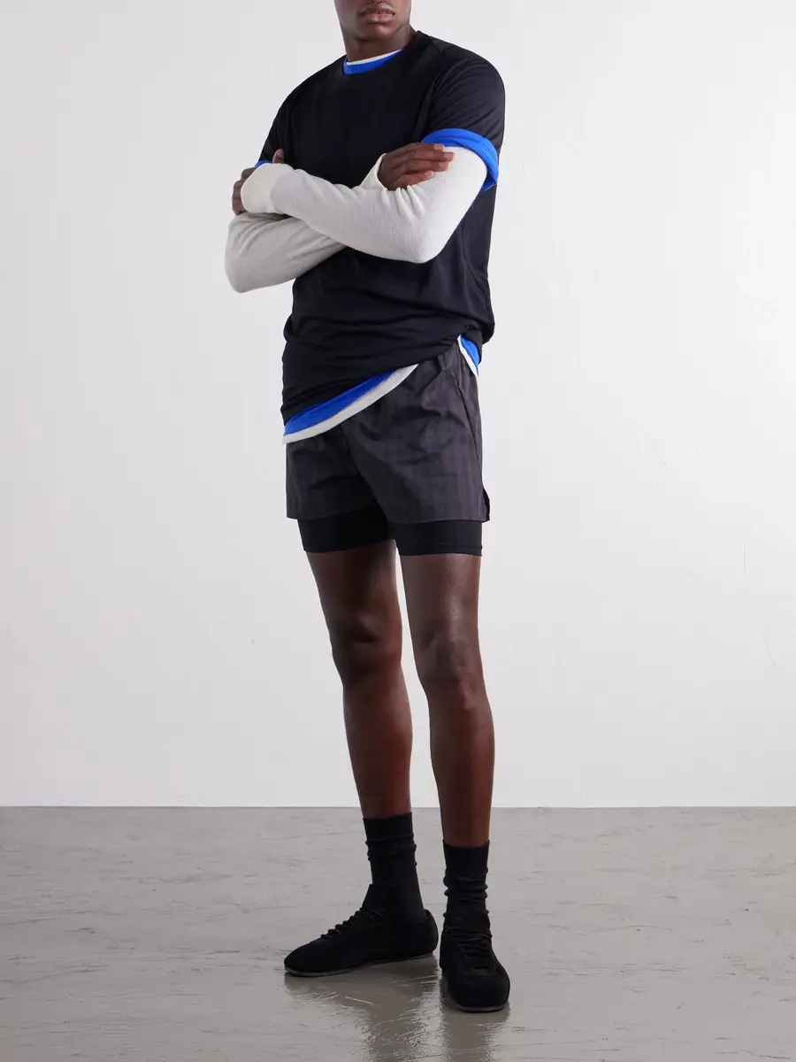 Literary Sport Myles Layered Checked Shell and Stretch-Jersey Running Shorts - Men | Thumbnail 2