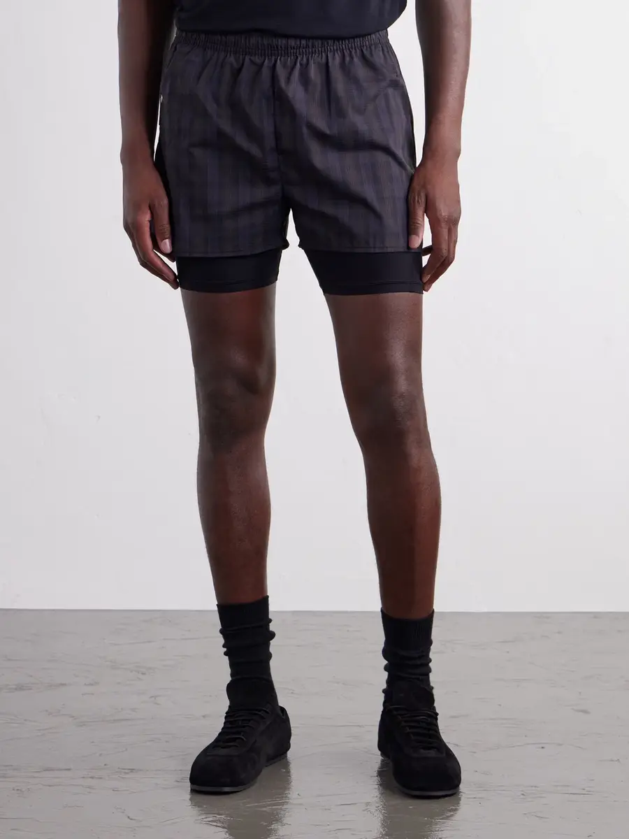 Literary Sport Myles Layered Checked Shell and Stretch-Jersey Running Shorts - Men | Thumbnail 3