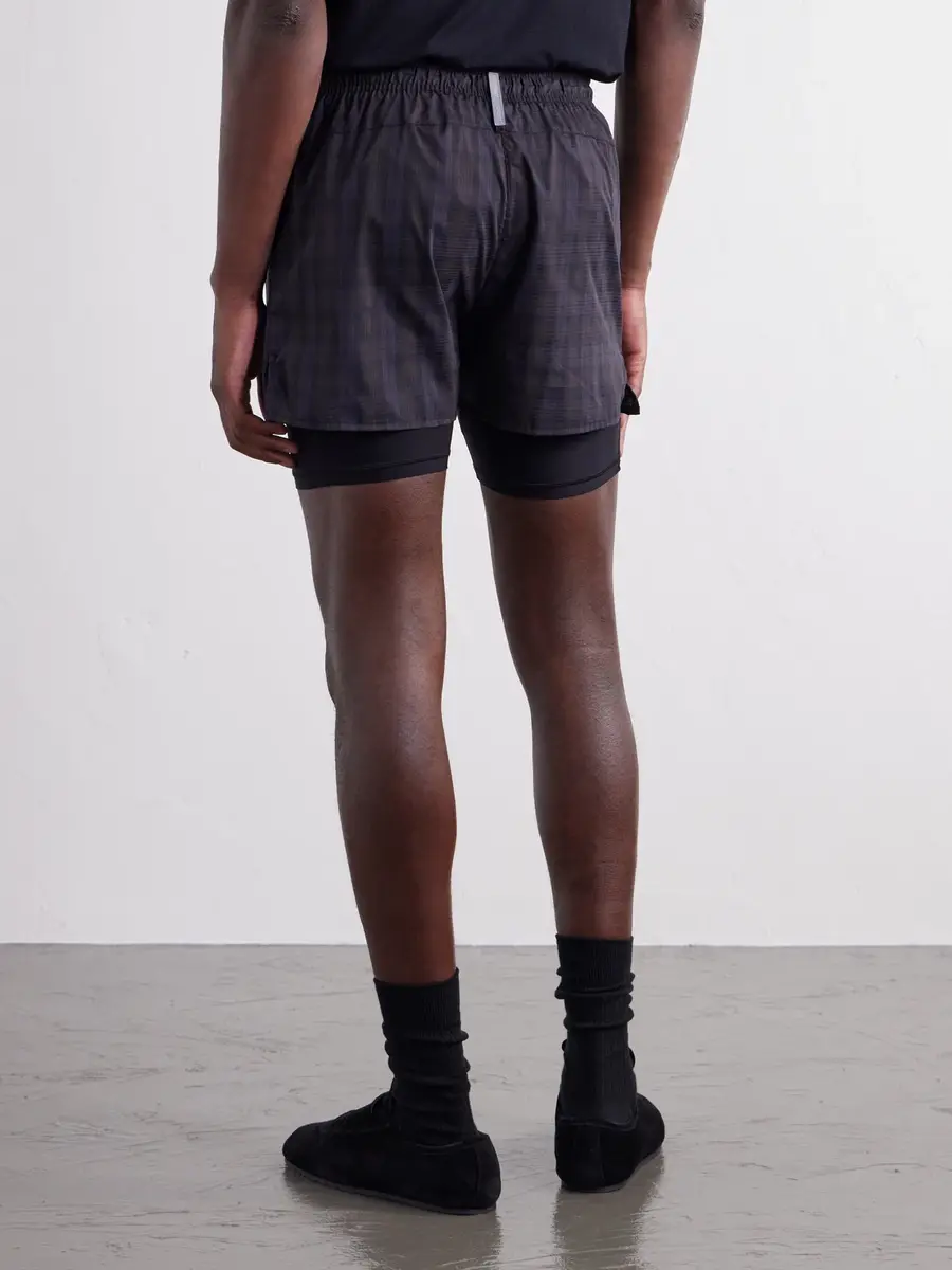 Literary Sport Myles Layered Checked Shell and Stretch-Jersey Running Shorts - Men | Thumbnail 4