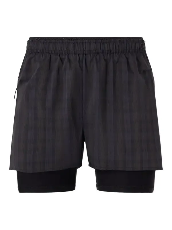 Literary Sport Myles Layered Checked Shell and Stretch-Jersey Running Shorts - Men