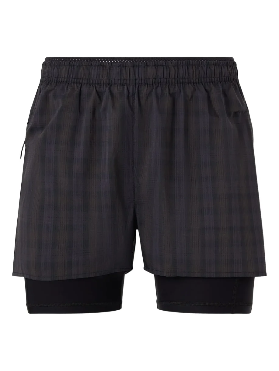 Literary Sport Myles Layered Checked Shell and Stretch-Jersey Running Shorts - Men