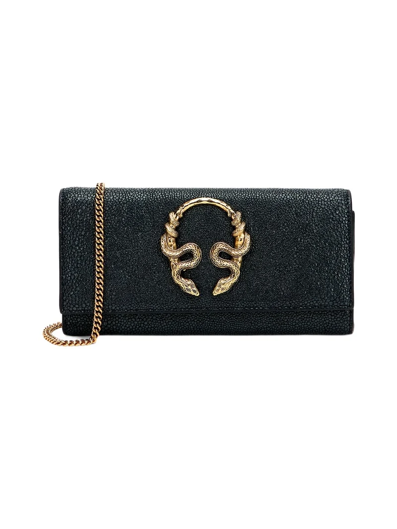 Serpentine Leather Wallet With Chain