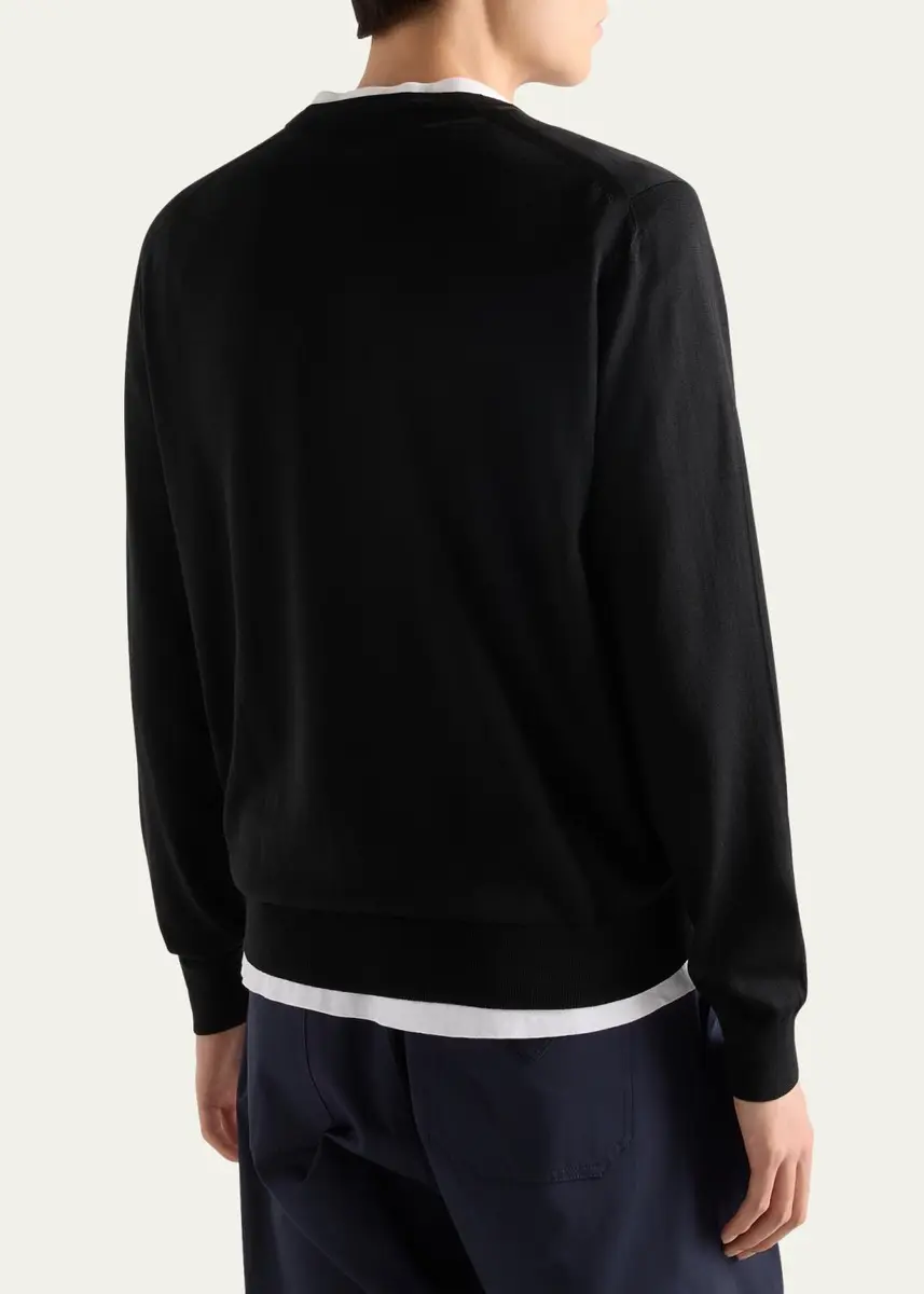 Prada Men's Superfine Wool Small-Logo Crewneck Sweater | Thumbnail 3