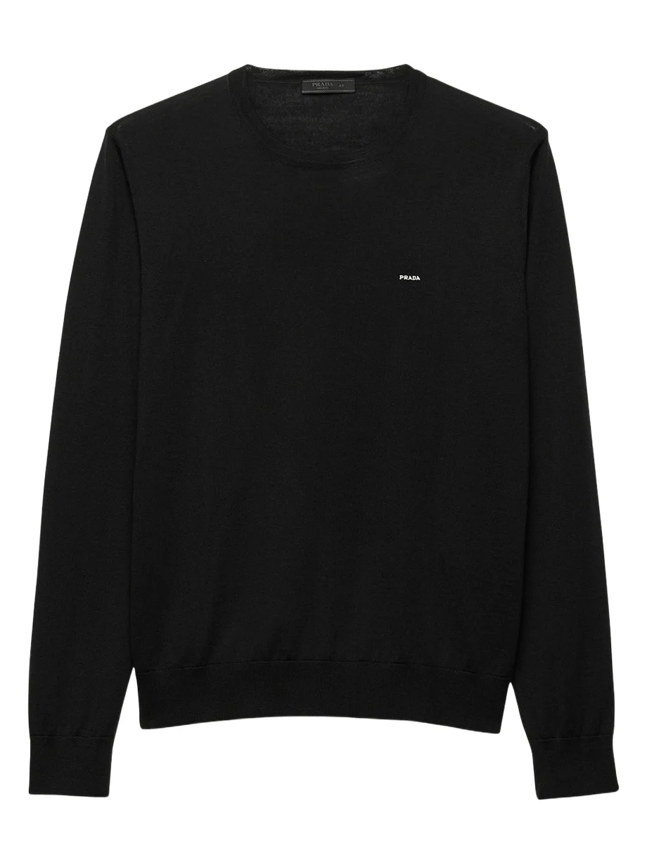 Prada Men's Superfine Wool Small-Logo Crewneck Sweater