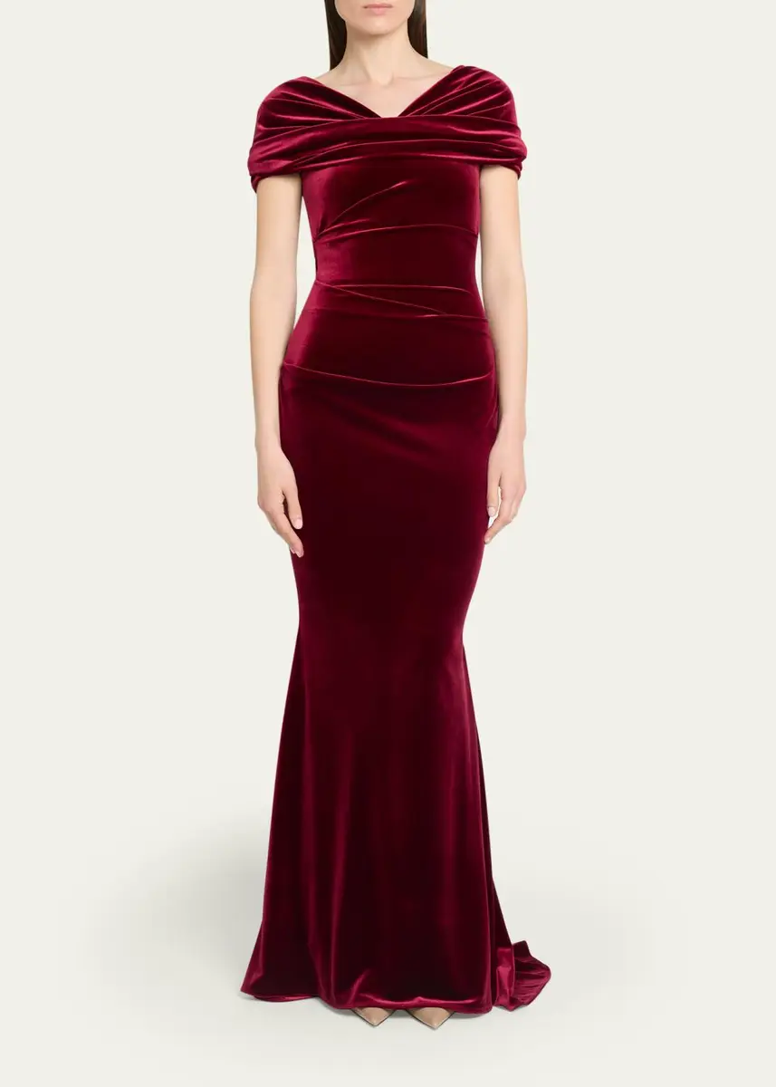 Talbot Runhof Kate Draped Velvet Mermaid Gown | Thumbnail 2 Talbot Runhof Kate Draped Velvet Mermaid Gown | Thumbnail 2