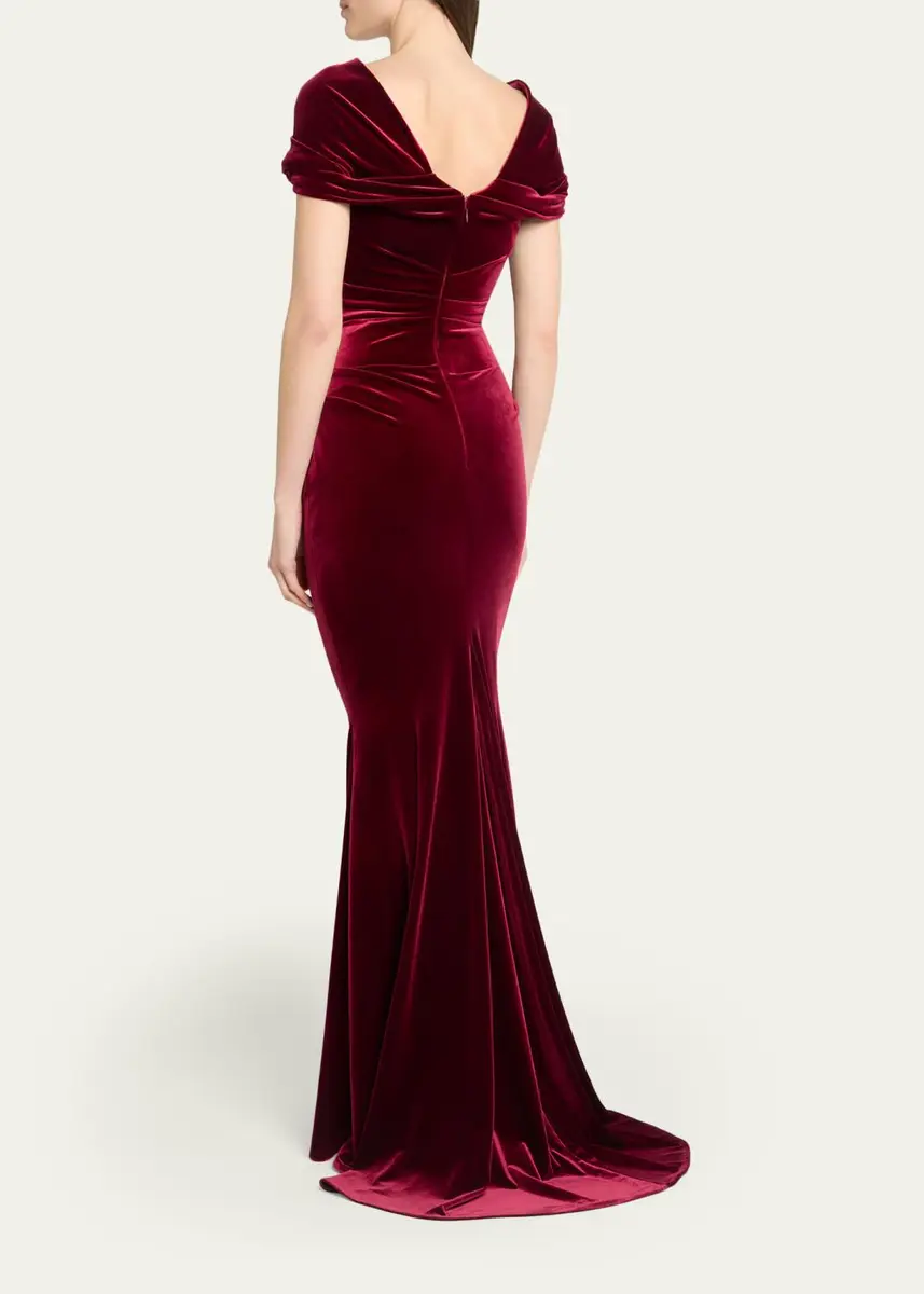 Talbot Runhof Kate Draped Velvet Mermaid Gown | Thumbnail 3 Talbot Runhof Kate Draped Velvet Mermaid Gown | Thumbnail 3