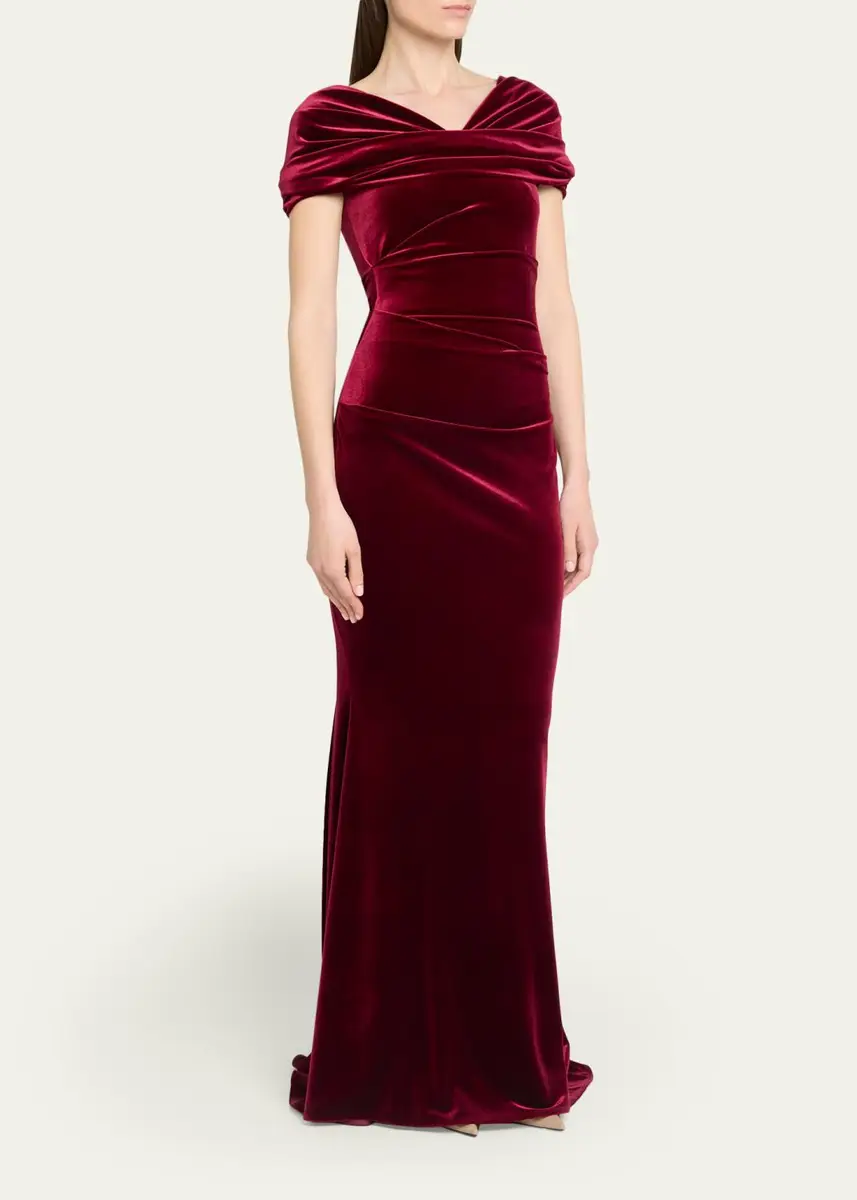 Talbot Runhof Kate Draped Velvet Mermaid Gown | Thumbnail 4 Talbot Runhof Kate Draped Velvet Mermaid Gown | Thumbnail 4
