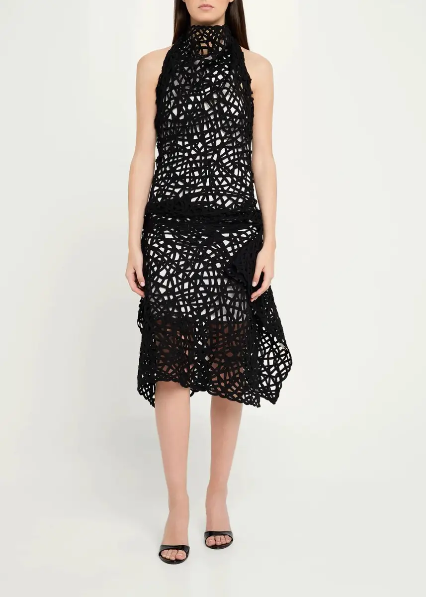 Diotima Lattice Embroidered Layered Halter Midi Dress | Thumbnail 2