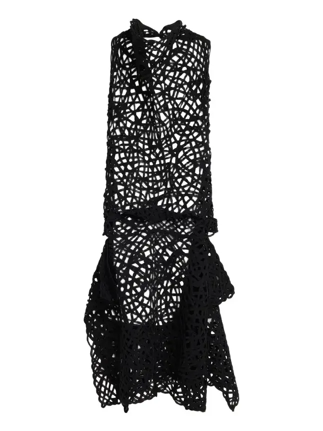 Diotima Lattice Embroidered Layered Halter Midi Dress