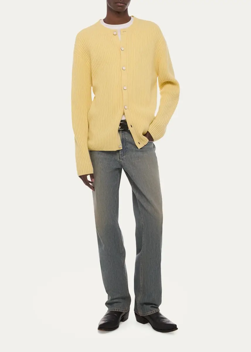 Helmut Lang Men's Wool Ribbed Crewneck Cardigan | Thumbnail 2
