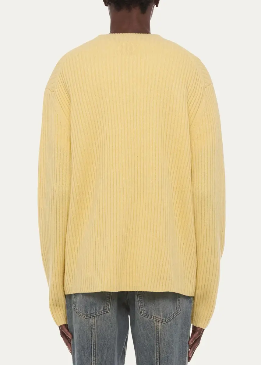 Helmut Lang Men's Wool Ribbed Crewneck Cardigan | Thumbnail 3