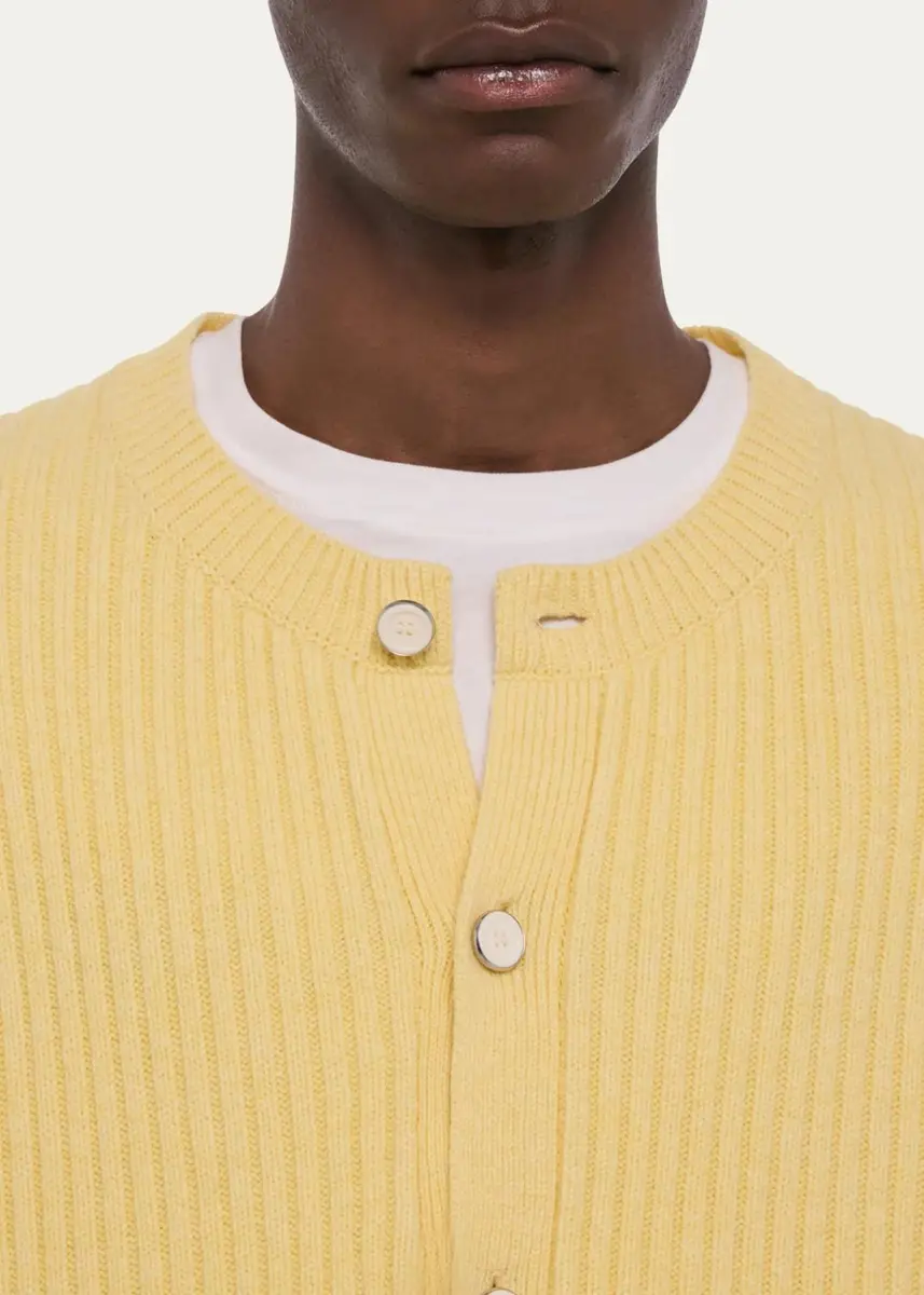 Helmut Lang Men's Wool Ribbed Crewneck Cardigan | Thumbnail 5