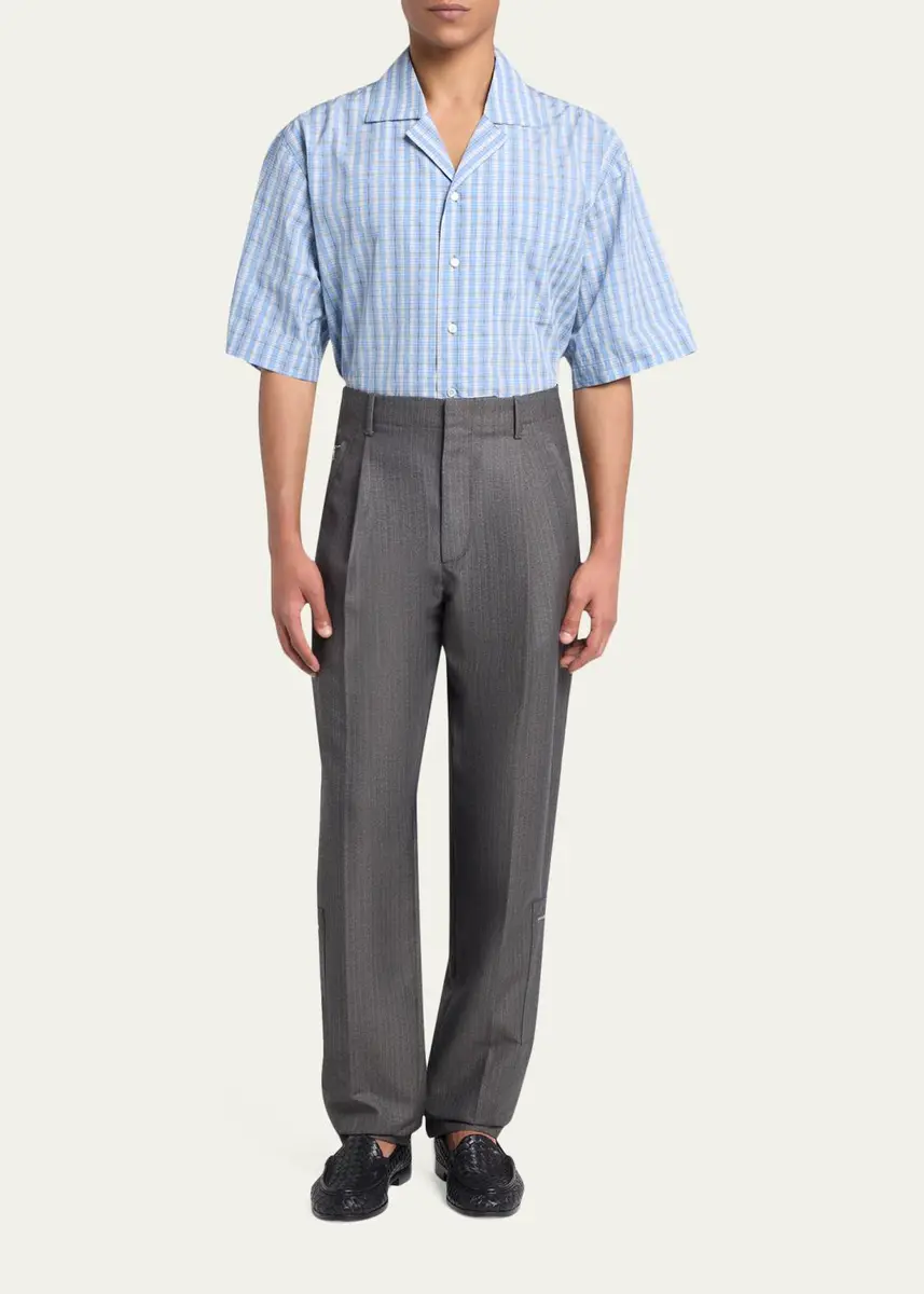 Bottega Veneta Men's Cargo Pocket Shadow Stripe Pleated Trousers | Thumbnail 2