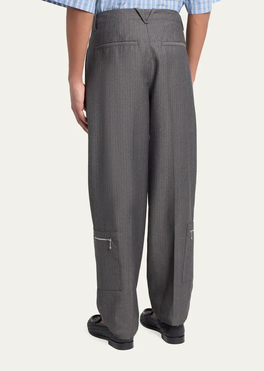 Bottega Veneta Men's Cargo Pocket Shadow Stripe Pleated Trousers | Thumbnail 3
