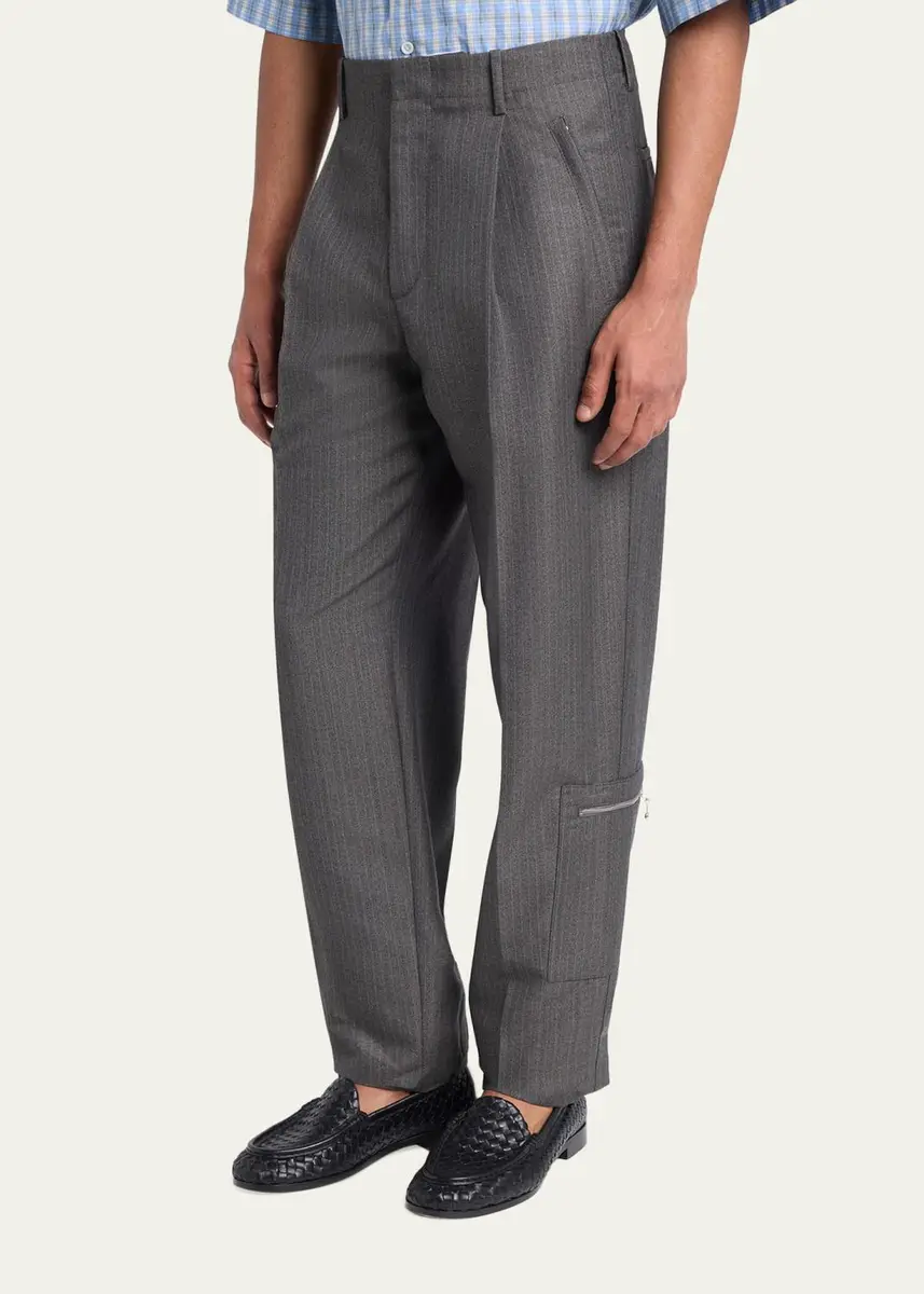 Bottega Veneta Men's Cargo Pocket Shadow Stripe Pleated Trousers | Thumbnail 4