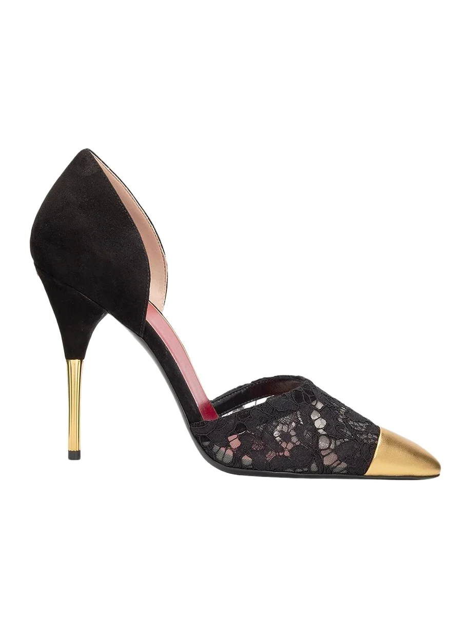 D'Orsay Lace-Embellished Suede Pump D'Orsay Lace-Embellished Suede Pump