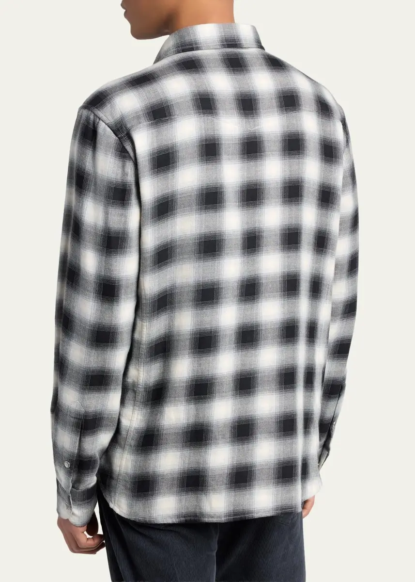 Tom Ford Men's Cotton and Cashmere Check Snap-Front Western Shirt | Thumbnail 3