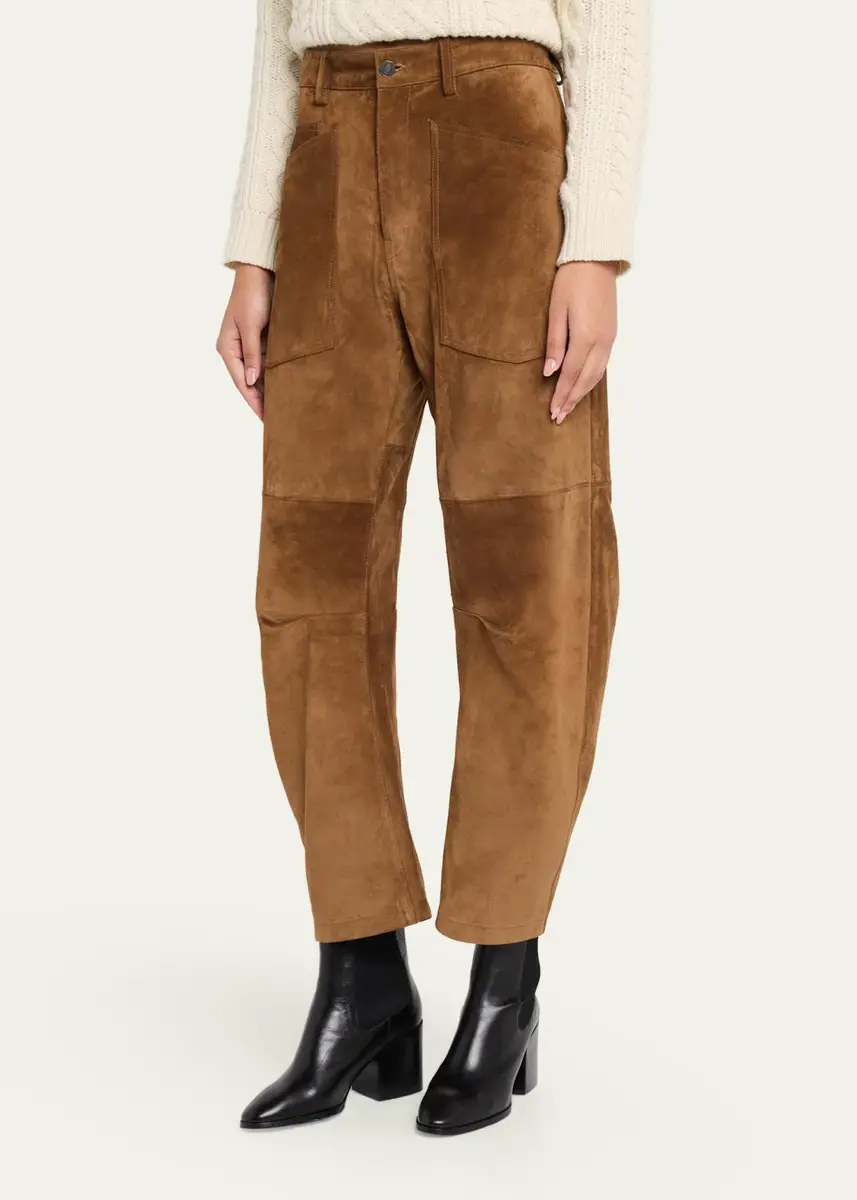 Nili Lotan Shon Barrel-Leg Suede Pants | Thumbnail 4