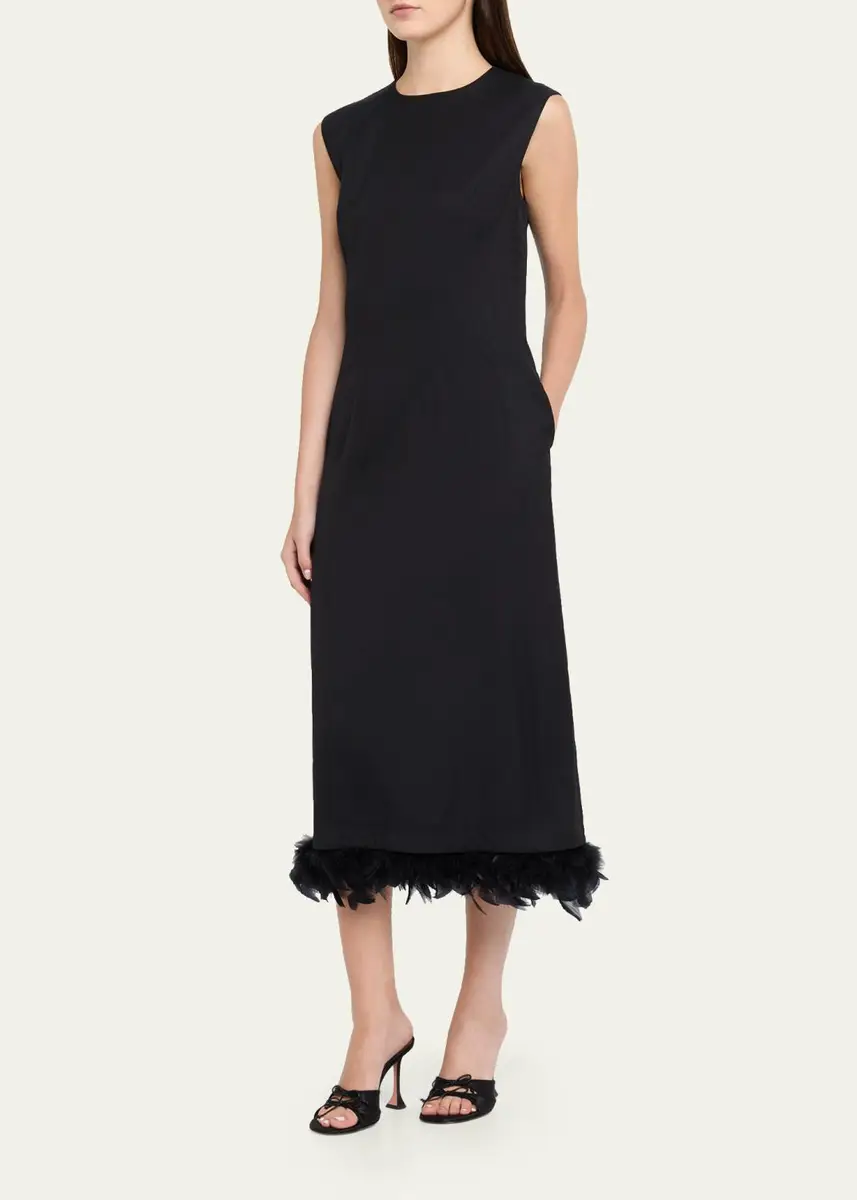 Plan C Sleeveless Feather-Hem Midi Dress | Thumbnail 4 Plan C Sleeveless Feather-Hem Midi Dress | Thumbnail 4