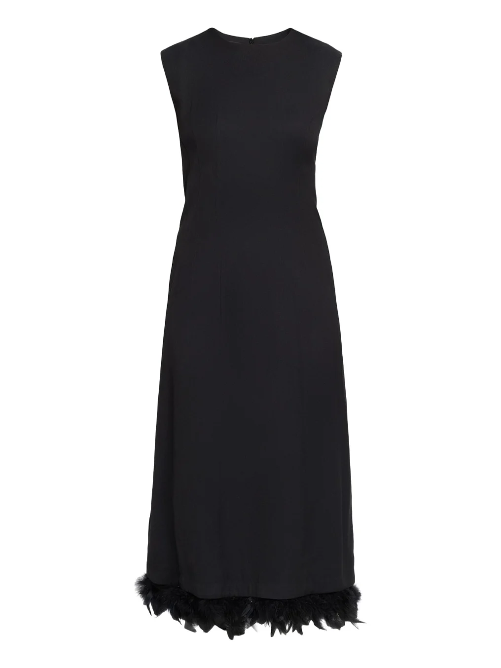 Sleeveless Feather-Hem Midi Dress